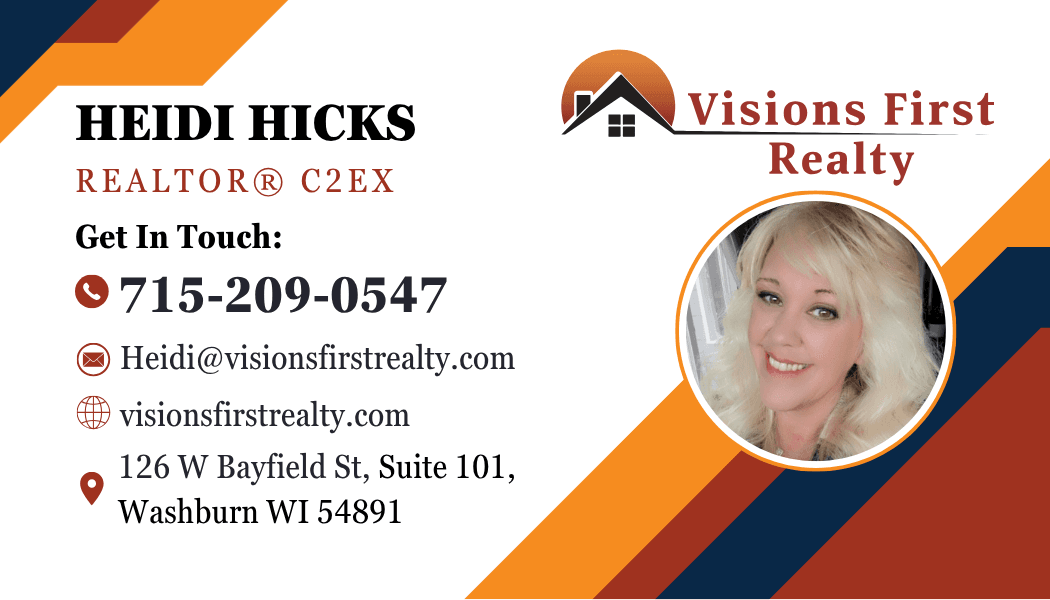 Heidi Hicks business card — Visions First Realty, Washburn WI