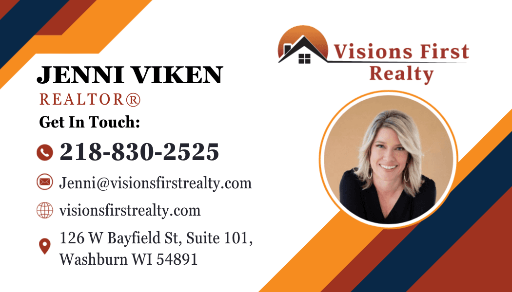 Jenni Viken business card — Visions First Realty, Washburn WI