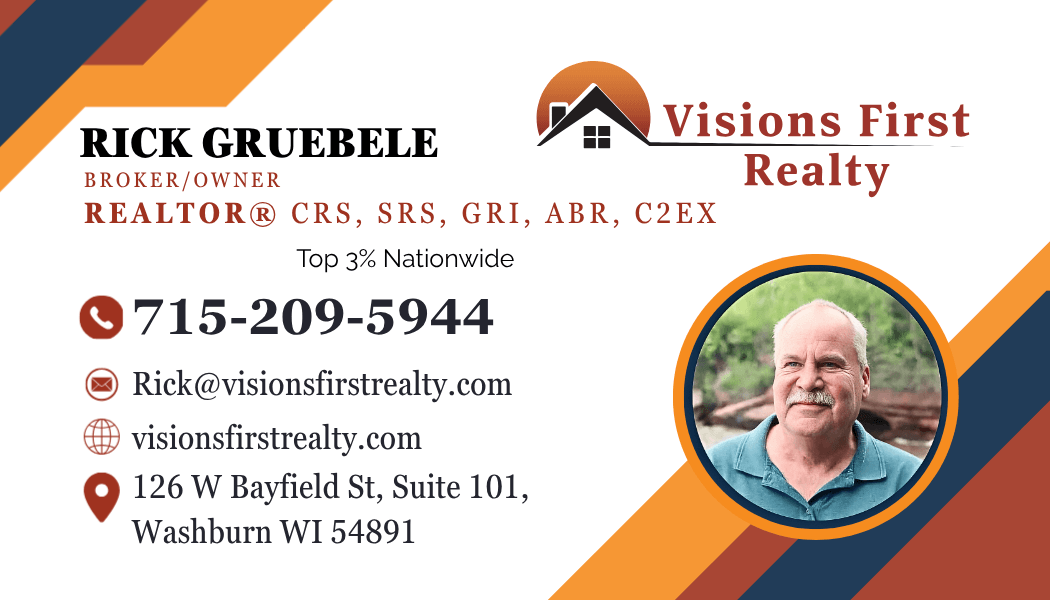 Rick Gruebele business card — Visions First Realty